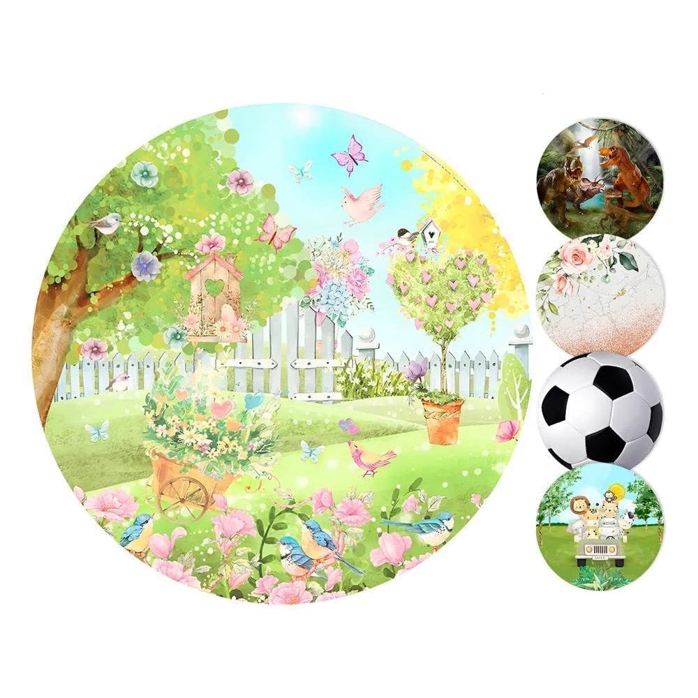 Painel Festa Redondo Sublimado 3D Tecido C/El Jardim Encanta