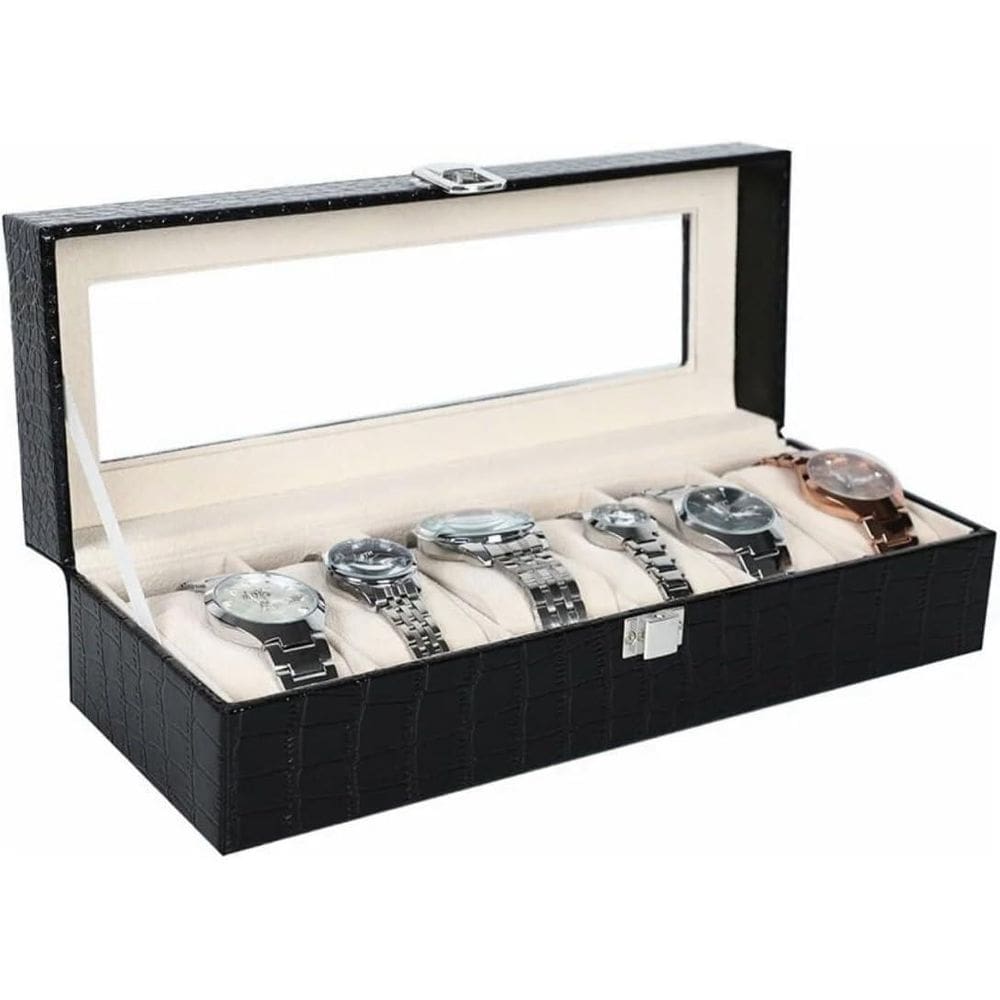 Caixa Estojo Guarda 6 Relógio Grande Couro Belo Acabamento