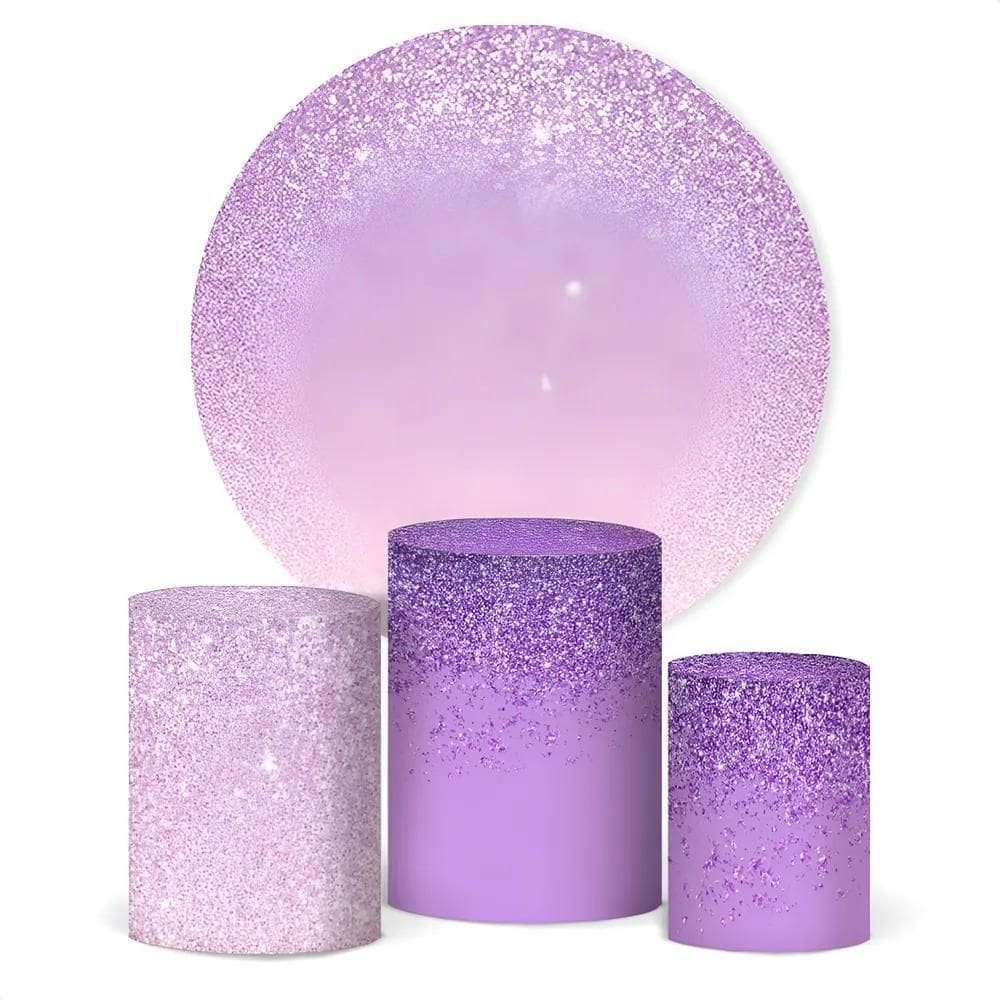 Painel De Festa E Capa Cilindro Decoração Subli Glitter Lilá
