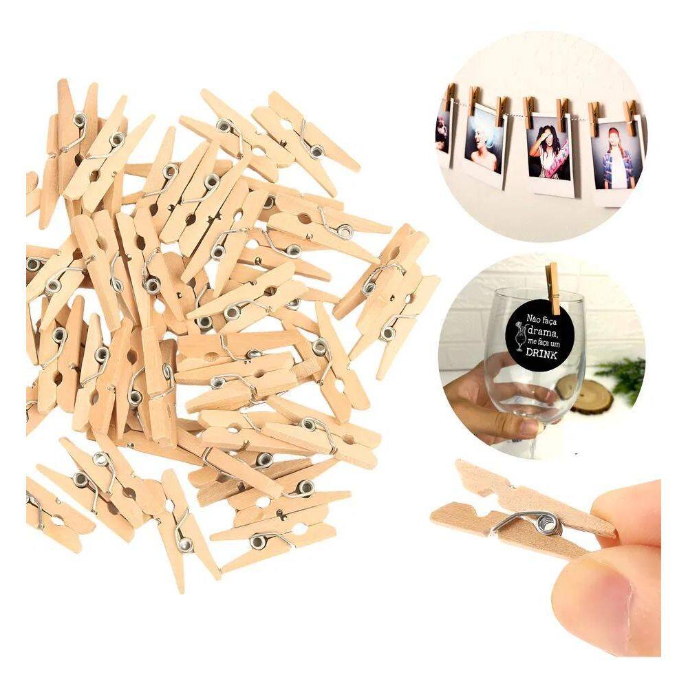Kit 120 Mini Pregador Prendedor Madeira Natural Fotos Madeir