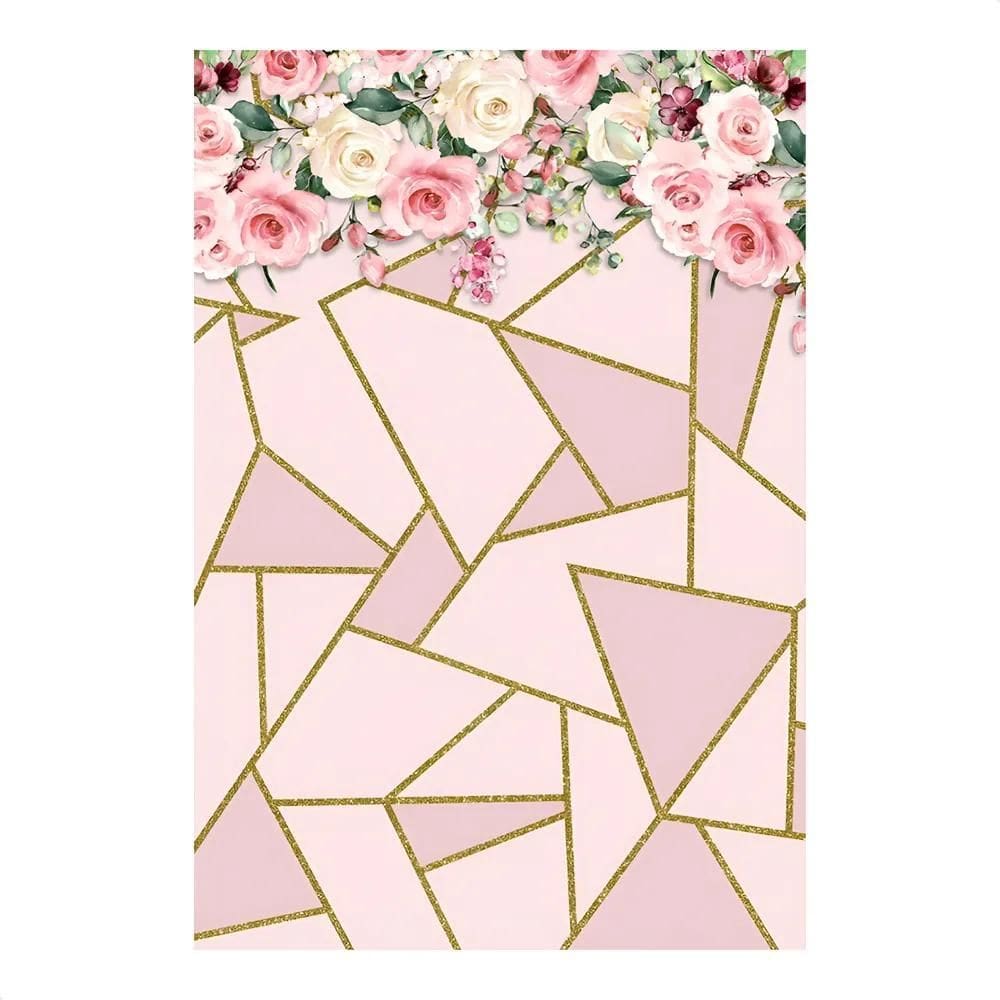 Painel De Festa Retangular Aniversário Sublimad Flores Rosa