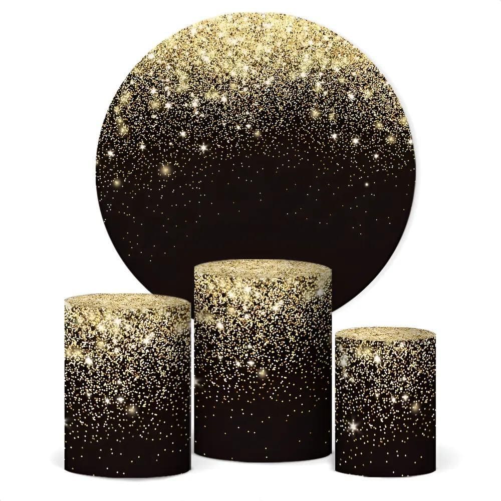 Painel De Festa E Capa Cilindro Decoraç Glitter Dourado Pret