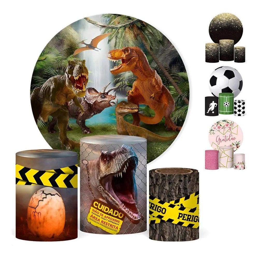 Painel De Festa E Capa Cilindro Decoração Sublimad Dinossaur