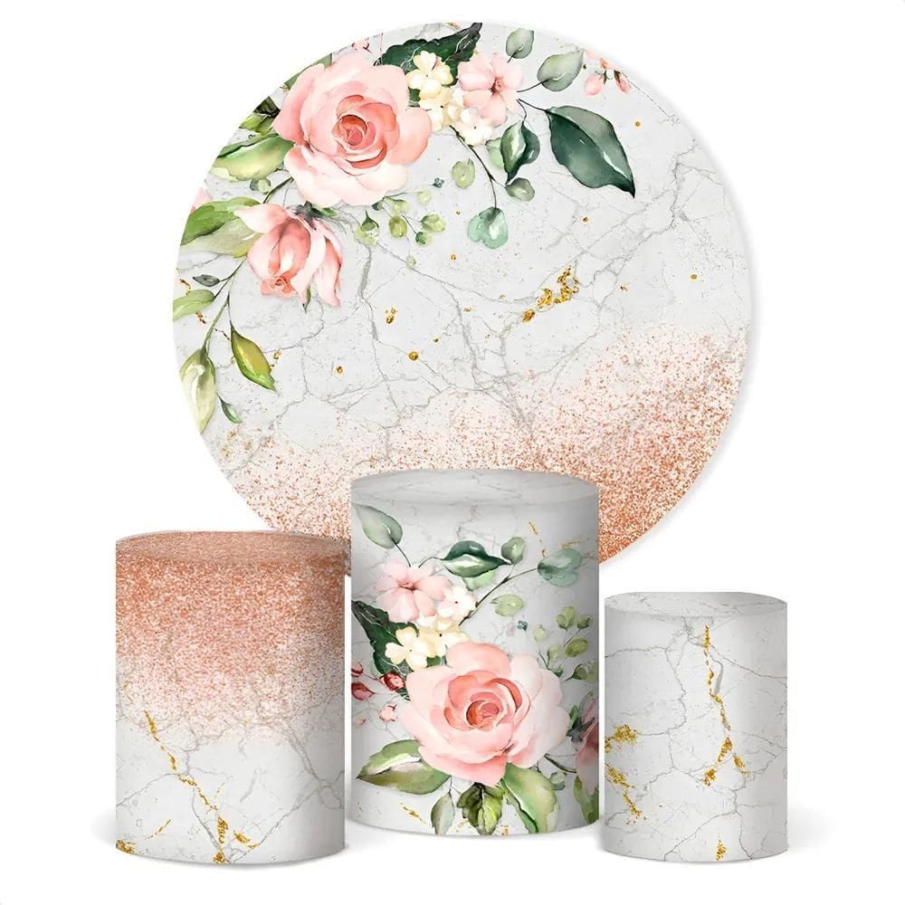Painel De Festa E Capa Cilindro Decoração Subl Flores Mármor