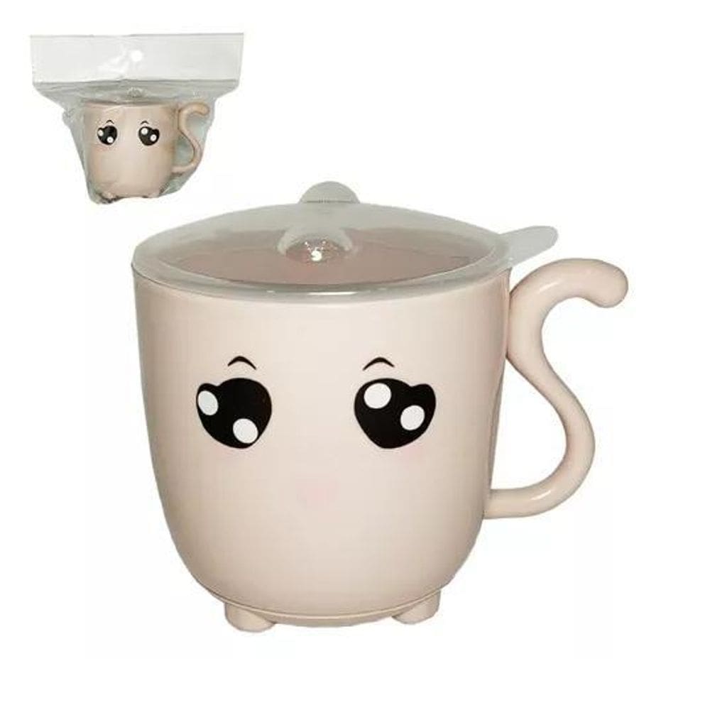 Caneca Xicara Color Com Tampa Gatinho Infantil Escolar