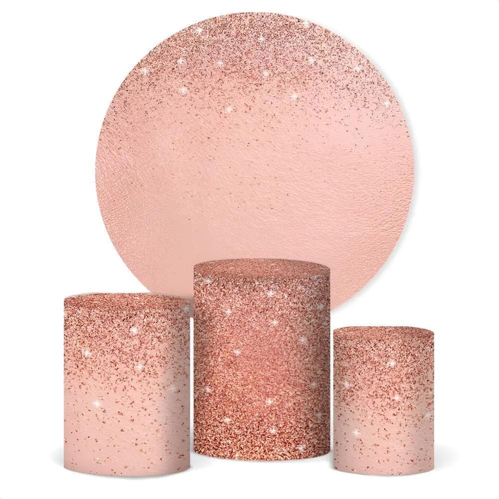 Painel De Festa E Capa Cilindro Decoração Sublim Glitter Ros