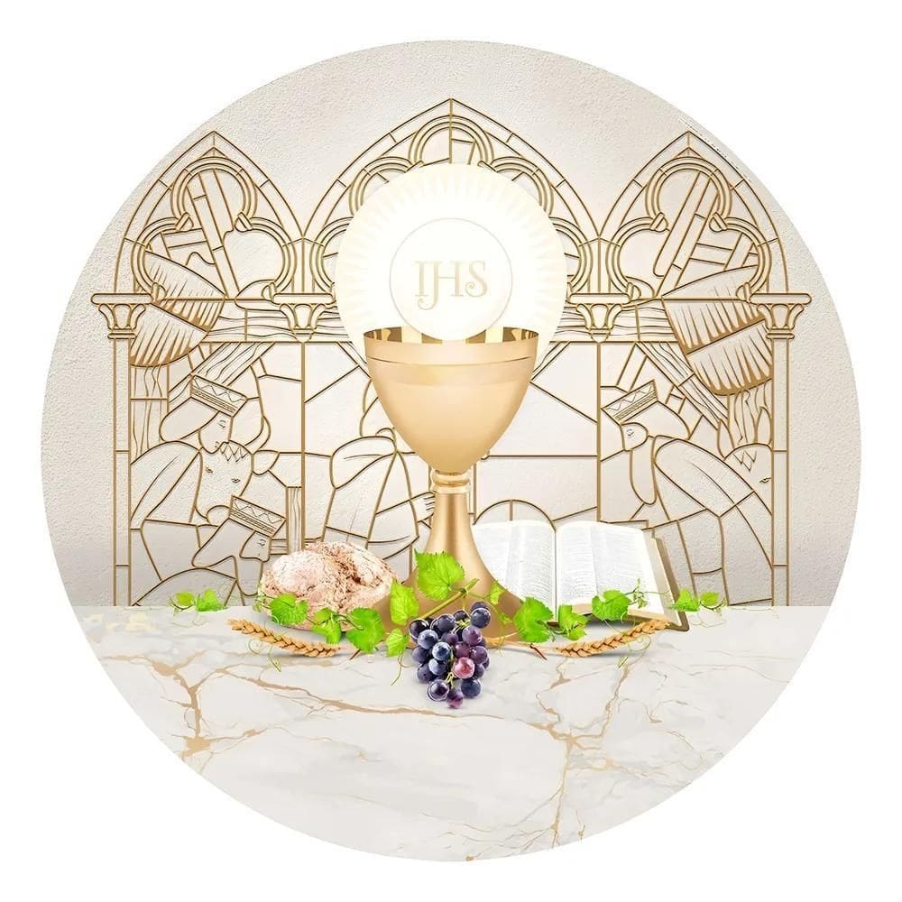 Painel Festa Redondo Sublimado 3D Tecido C Eucaristia Comunh