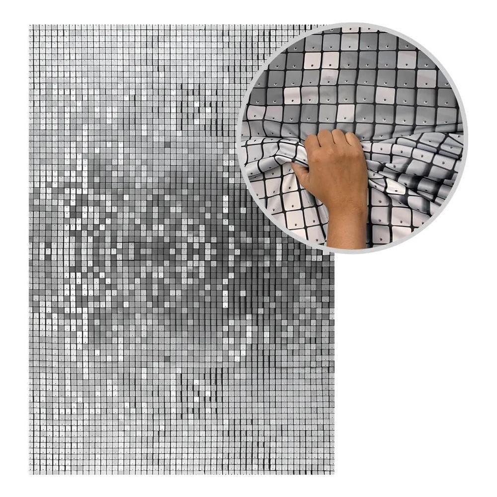 Painel De Festa Retangular Aniversár Lantejoula Paetê Prata