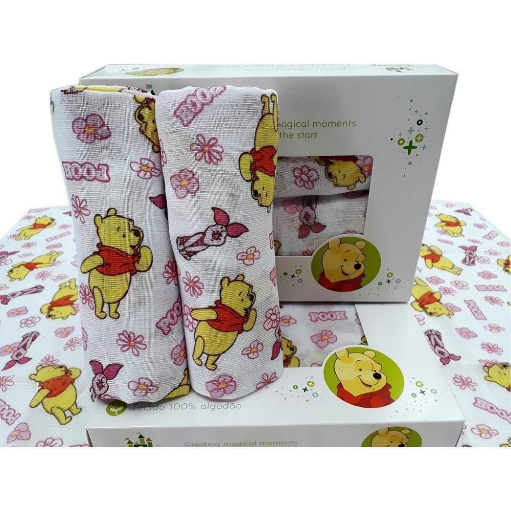 Pacote Com 5 Fralda 70X70Cm Estampa Ursinho Pooh Feminino