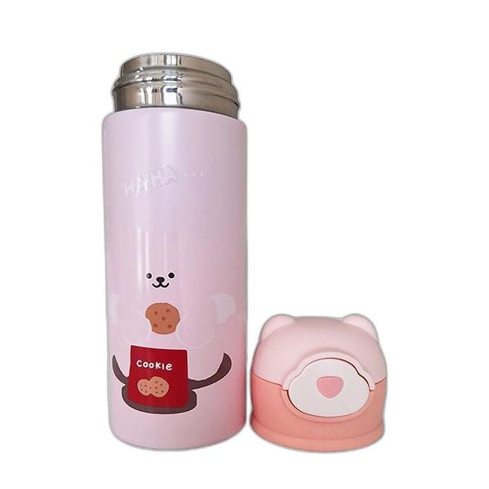 Garrafa Térmica Ursinho Rosa Infantil 420Ml Aço Inoxidável