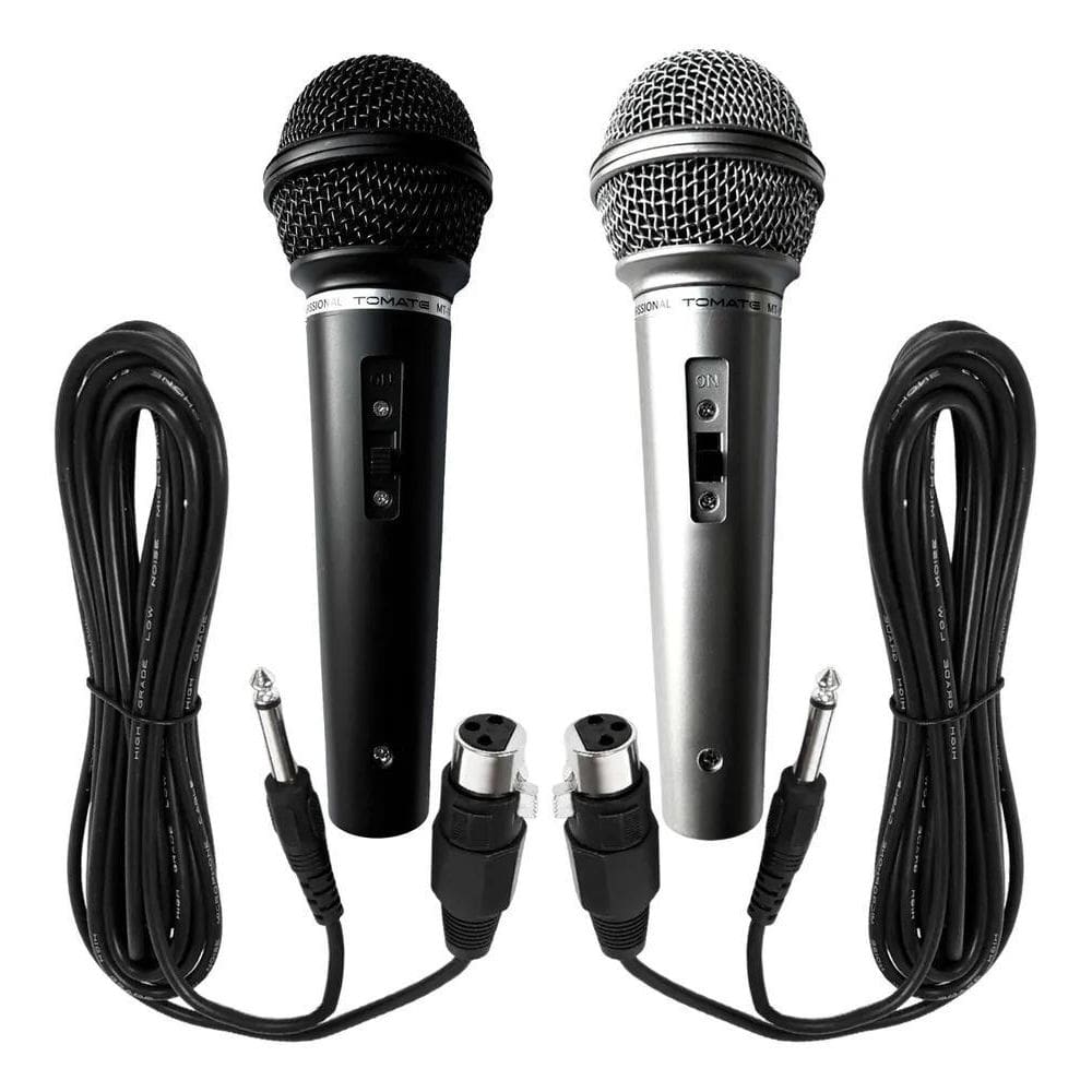 Microfone Duplo Karaoke Igreja Bar Preto E Prata