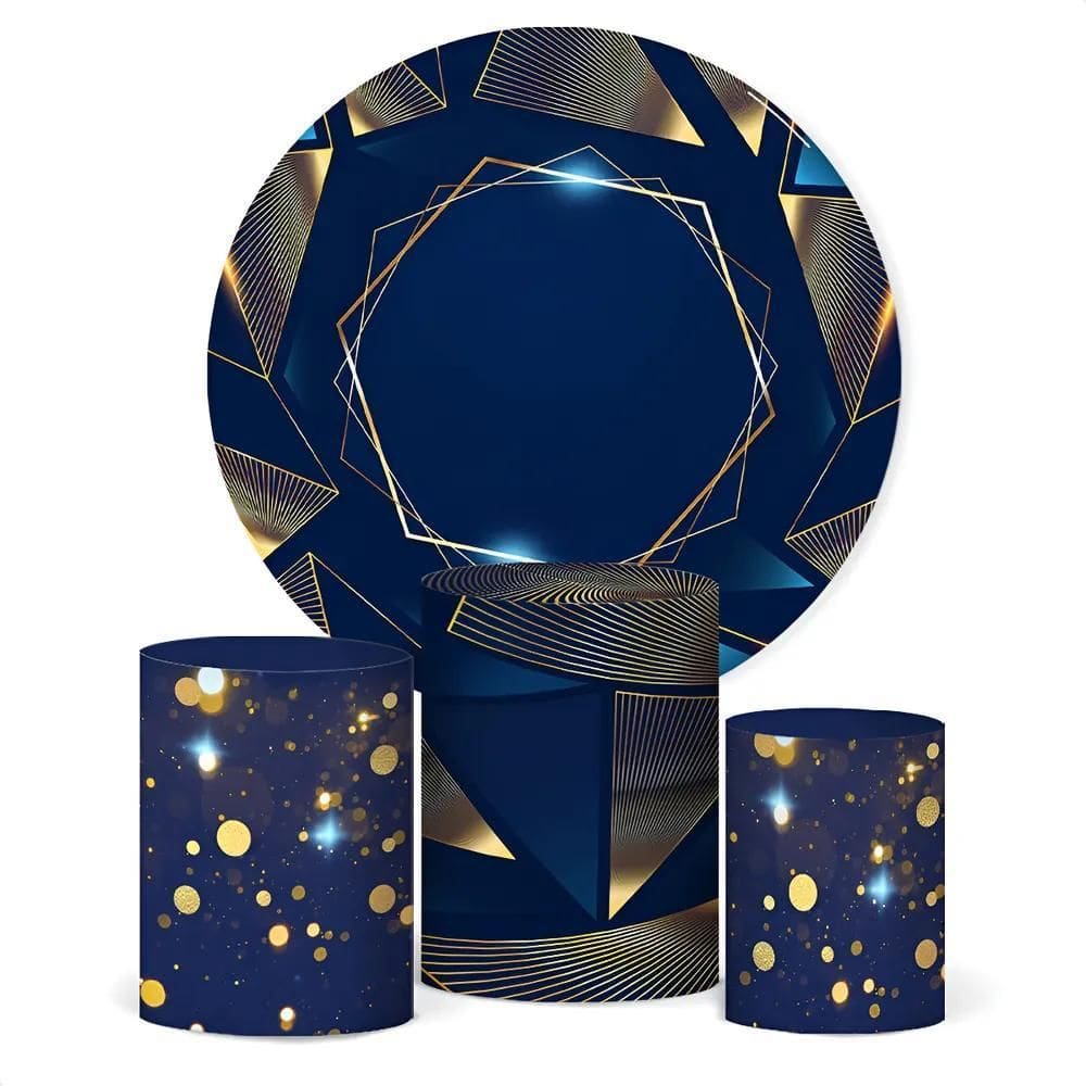 Painel De Festa E Capa Cilindro Decoração Geométrico Dourad