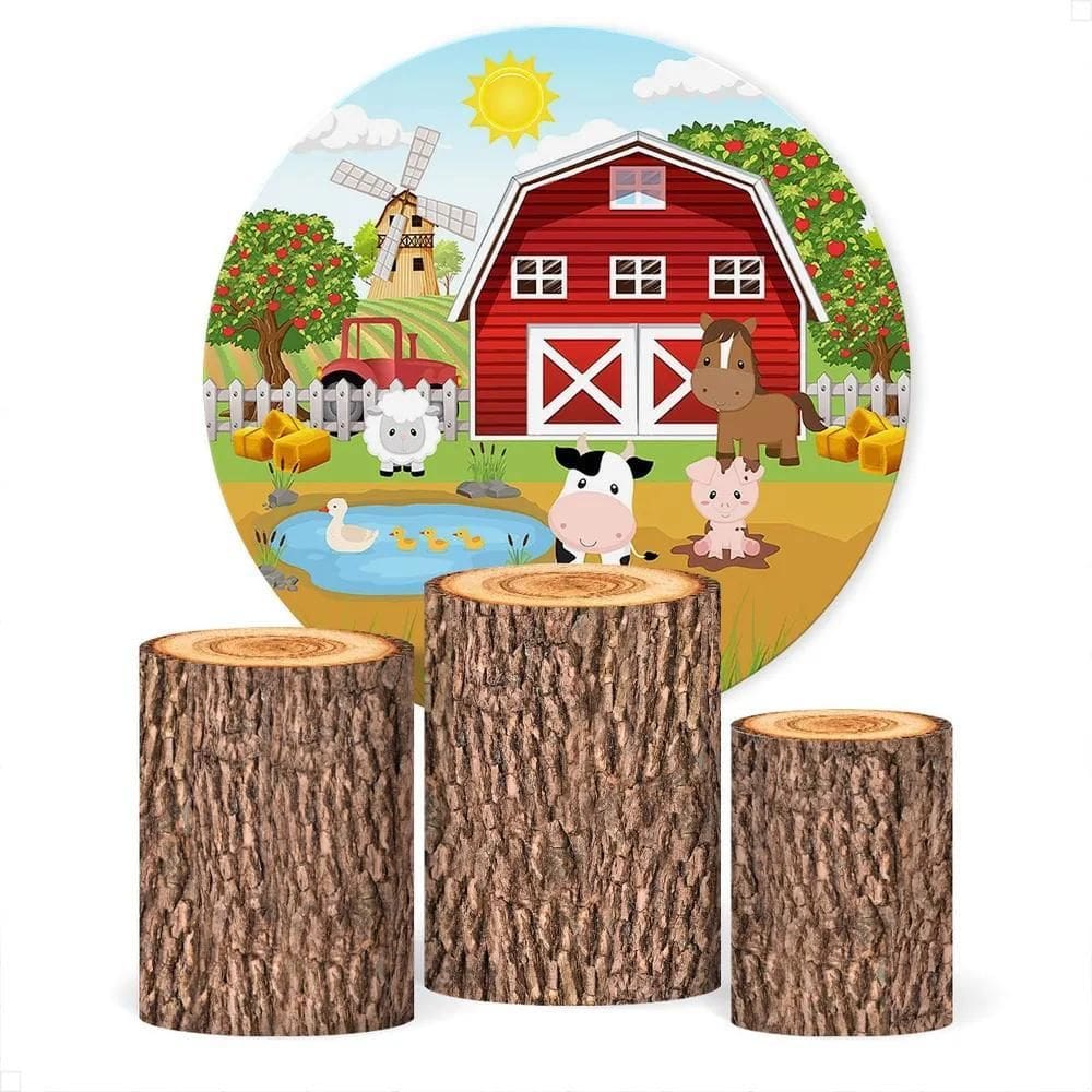 Painel De Festa E Capa Cilindro Dec Fazendinha Tronco Madeir