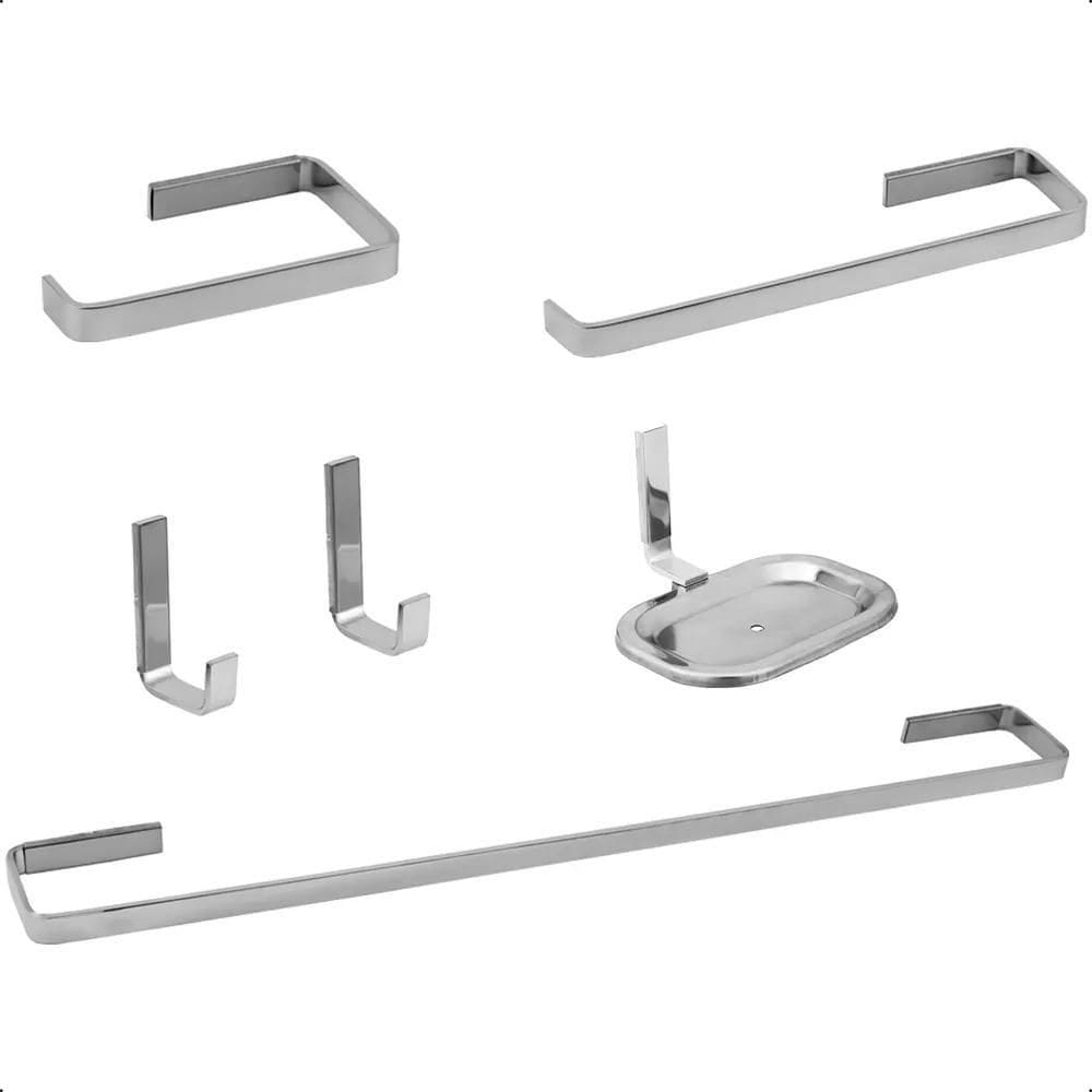 Kit Acessorio Para Banheiro Com 6 Peças Quadrado Todo Metal