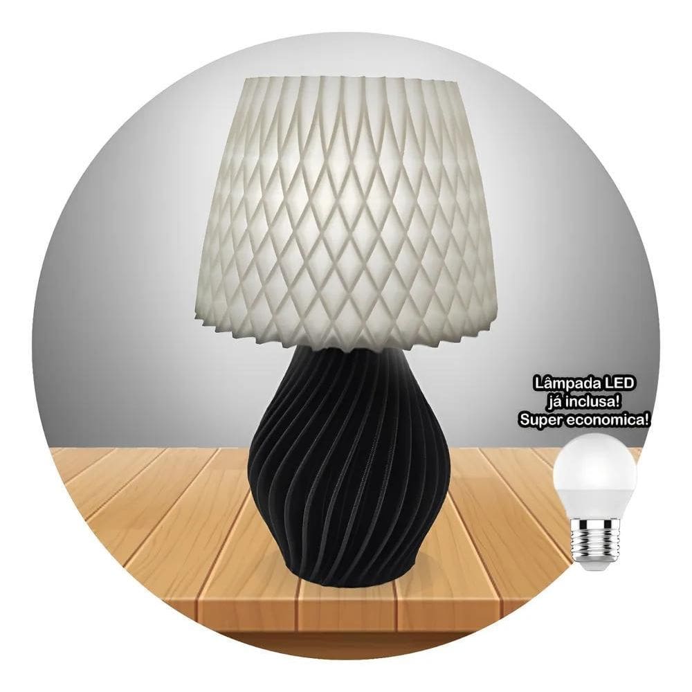 Abajur Luminária De Mesa Sala Quarto Moderno Com Lâm Preto