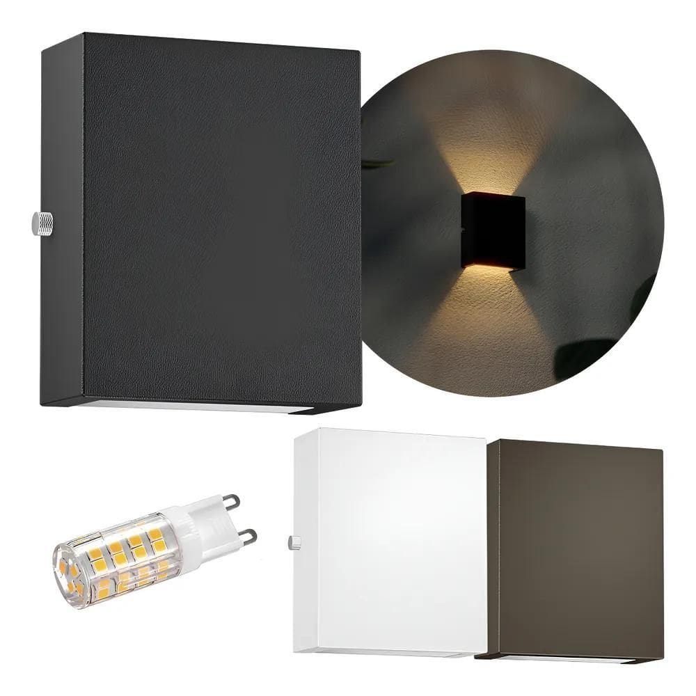 1X Arandela Mini Slim 2 Focos Exter Preto / Branco Quente