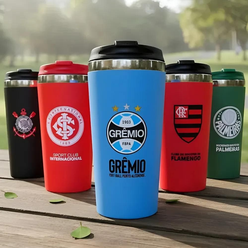 Copo Térmico Emborrachado Inox 450 Ml Dos Times De Fu Grêmio