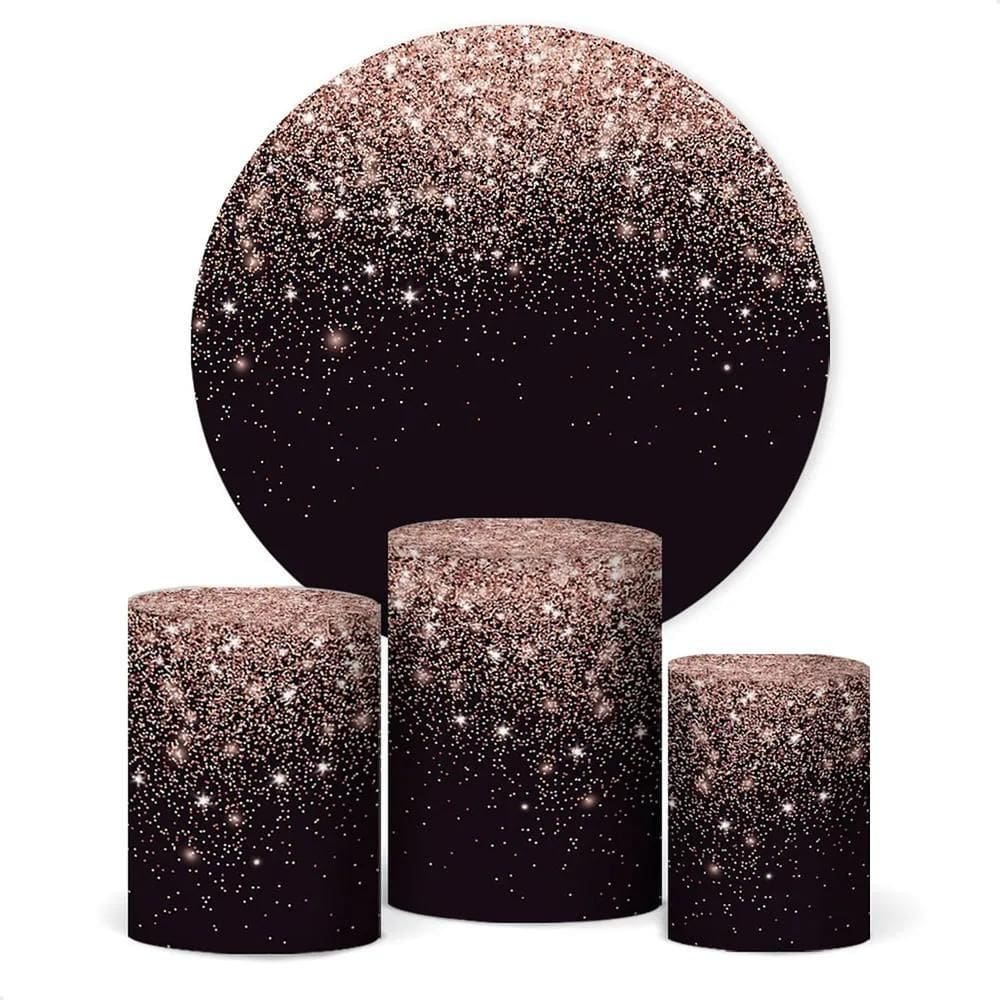 Painel De Festa E Capa Cilindro Decoração Glitter Rosê Pret
