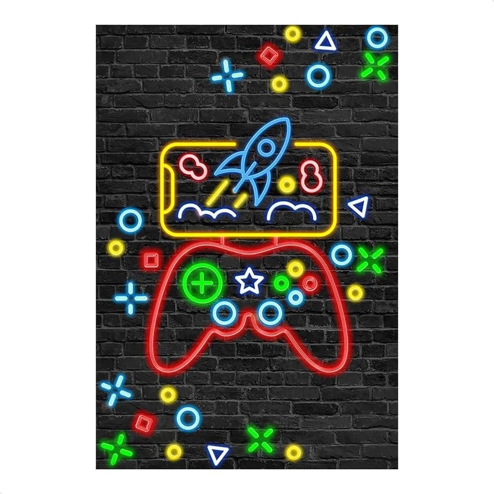 Painel De Festa Retangular Aniversário Sublimado Game Neon