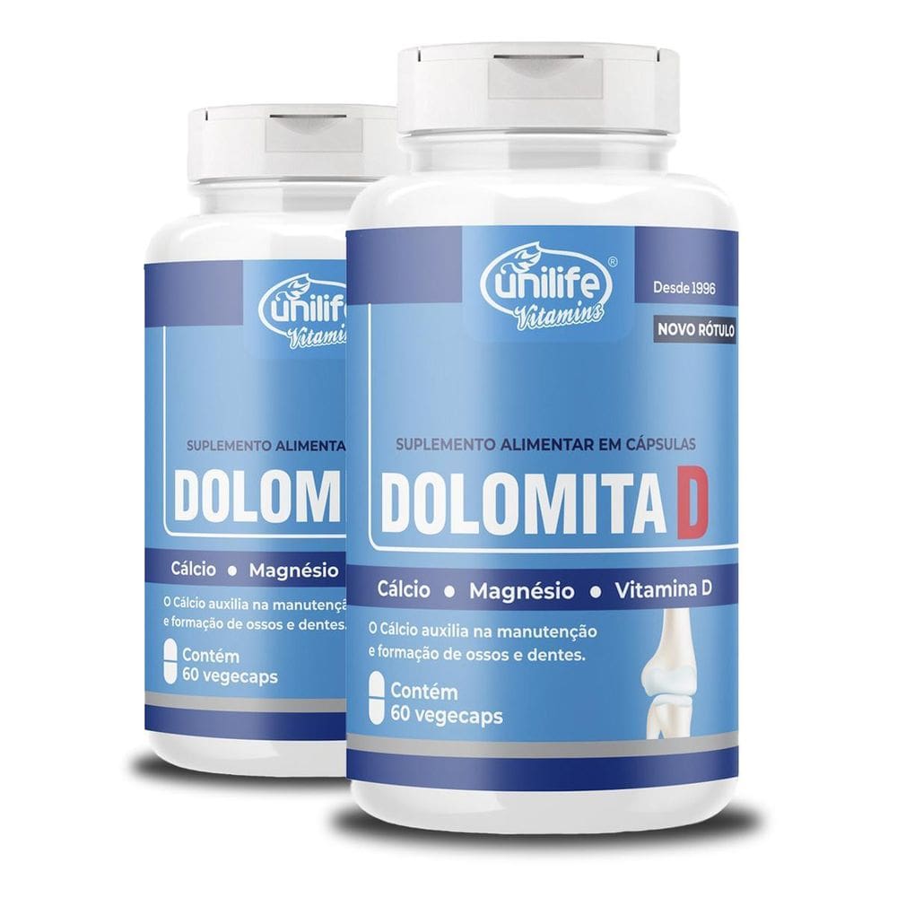 Kit 2 Dolomita Com Vitamina D 60 Cápsulas Unilife