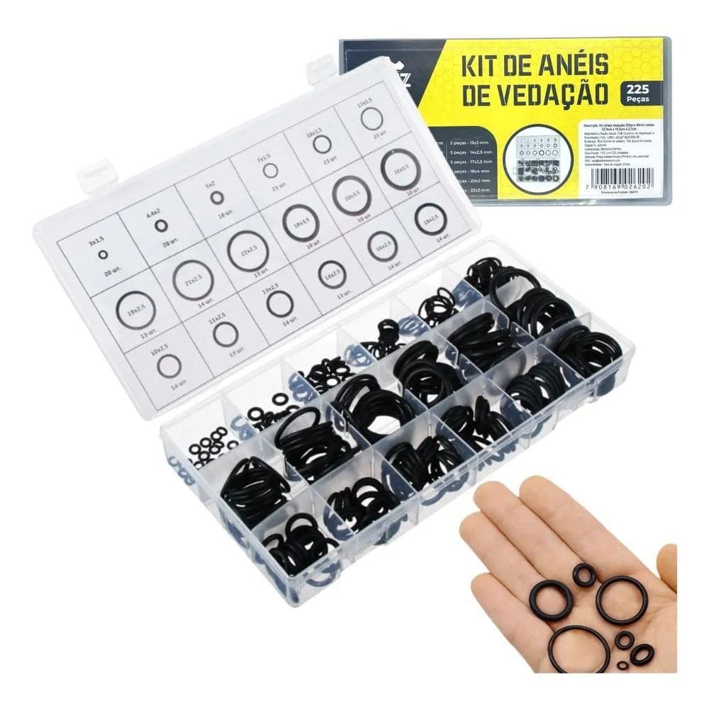 225 Peças Anel De Vedação Borracha O-Ring Estojo Diversos