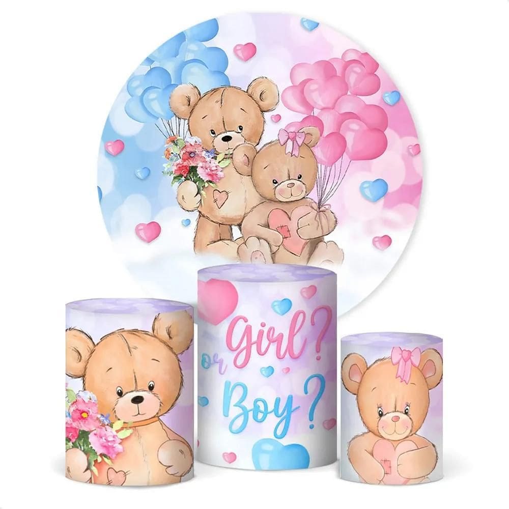 Painel De Festa E Capa Cilindro Dec Chá Revelação Rosa E Azu