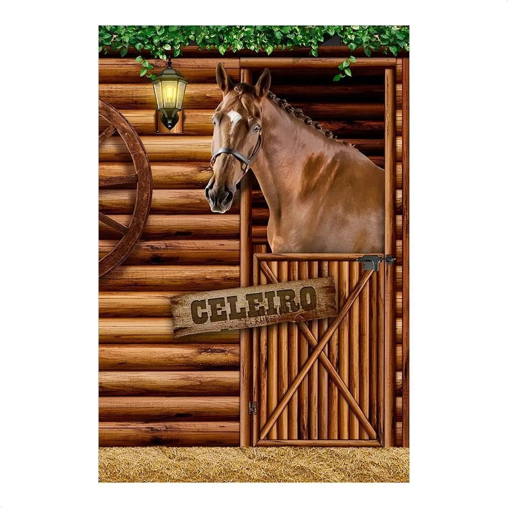 Painel De Festa Retangular Aniversário Subli Cavalo Celeiro