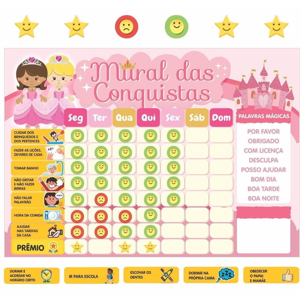 Quadro De Incentivo Rotina De Geladeira - Princesas Emojis