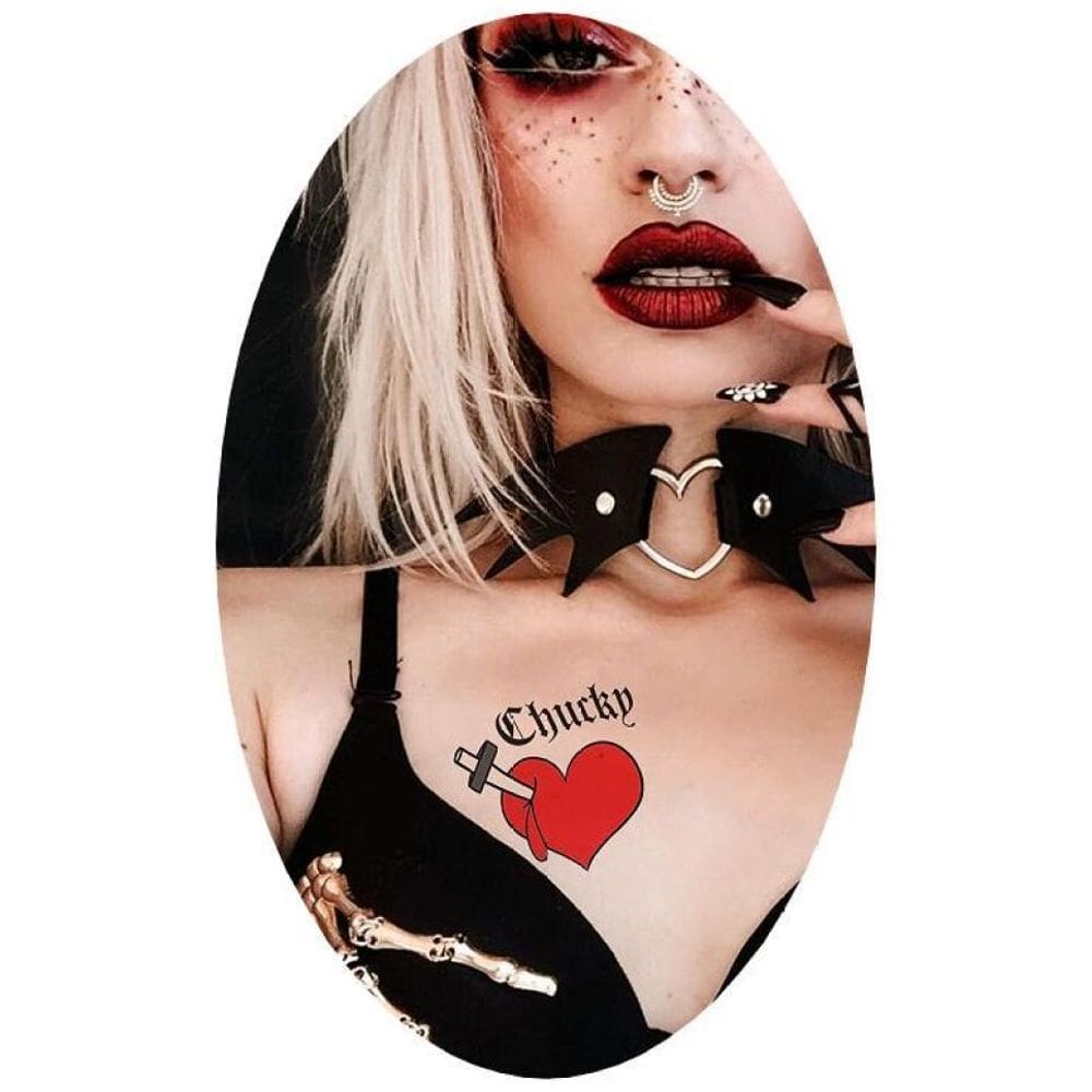 Adesivo Tatuagem Temporária Coração Halloween Chucky 38Mm