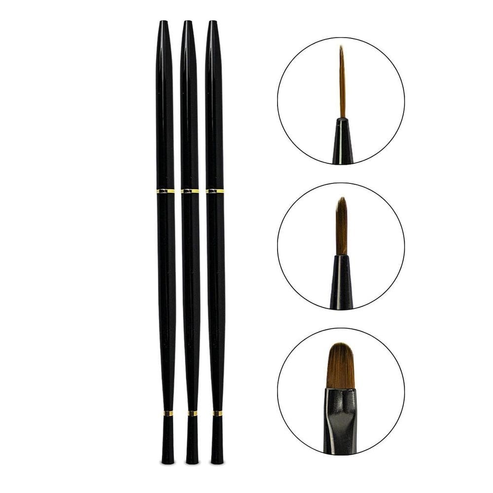 Kit 3 Pincel Fino Médio Língua De Gato Com Tampa Nail Art