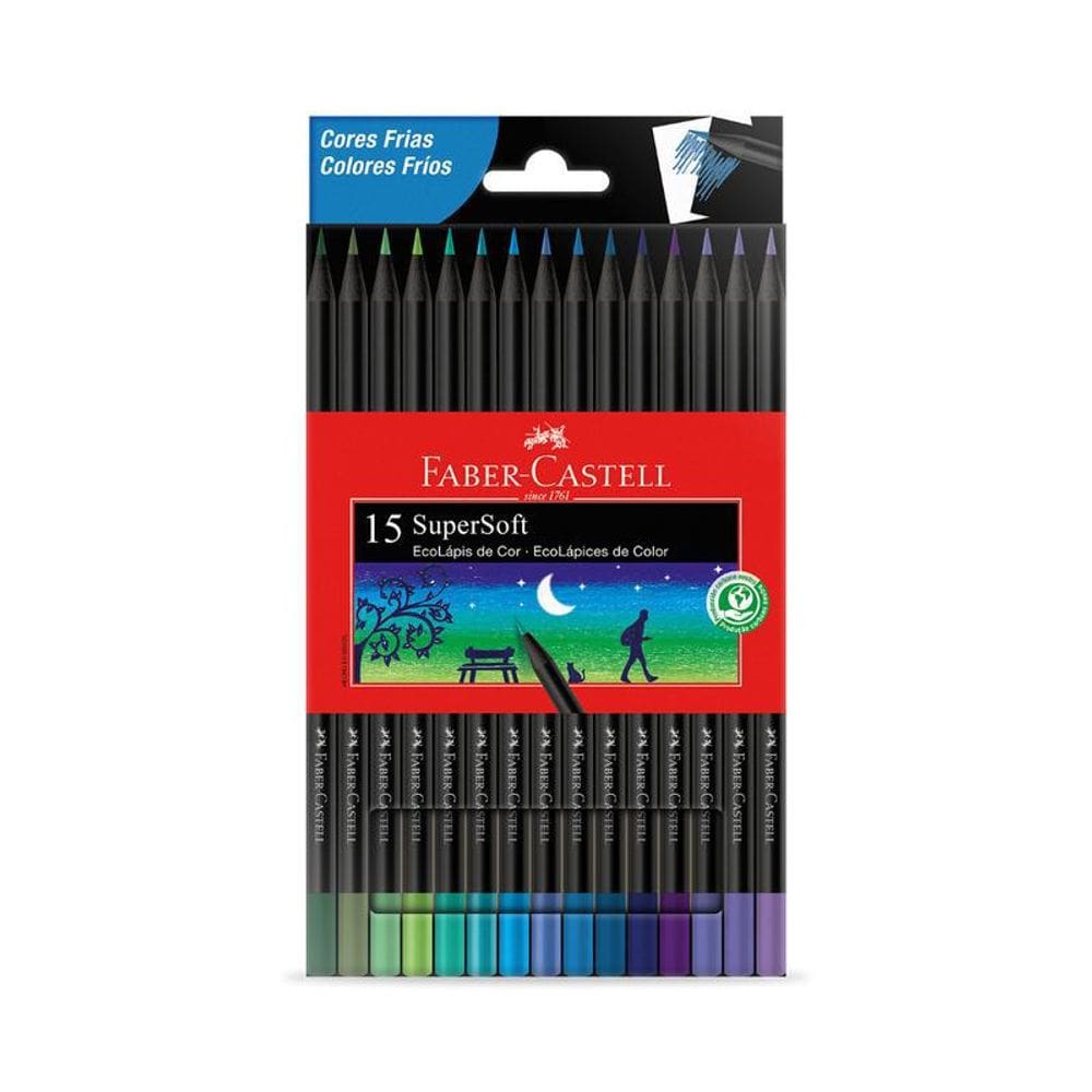 Ecolápis De Cor Supersoft Faber Castell - 15 Cores Frias