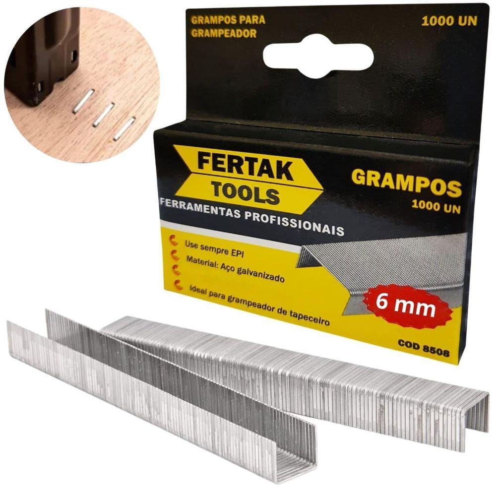 Grampos 6Mm Tipo Reto Para Grampeador De Pressão Com 1000 Un