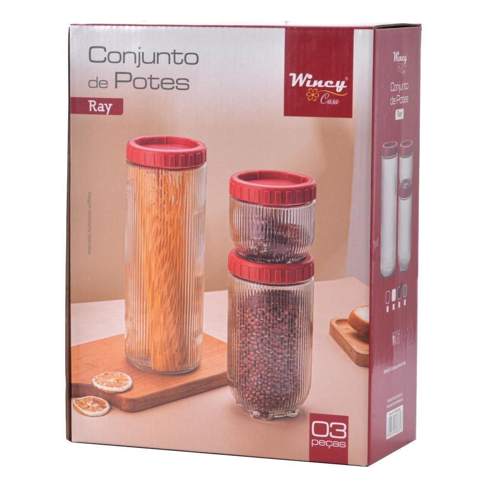 Conjunto De Potes De Vidro Ray Com 3 Peças
