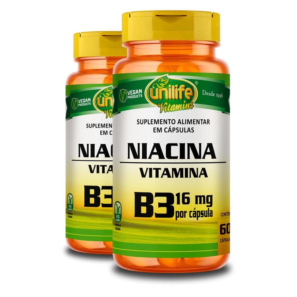 Kit 2 Vitamina B3 Niacina Unilife 60 Cápsulas