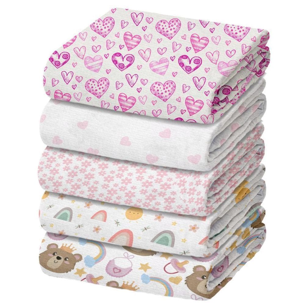 Kit 5 Fraldas De Pano Luxo Estampada Bebês 70X70Cm Feminino