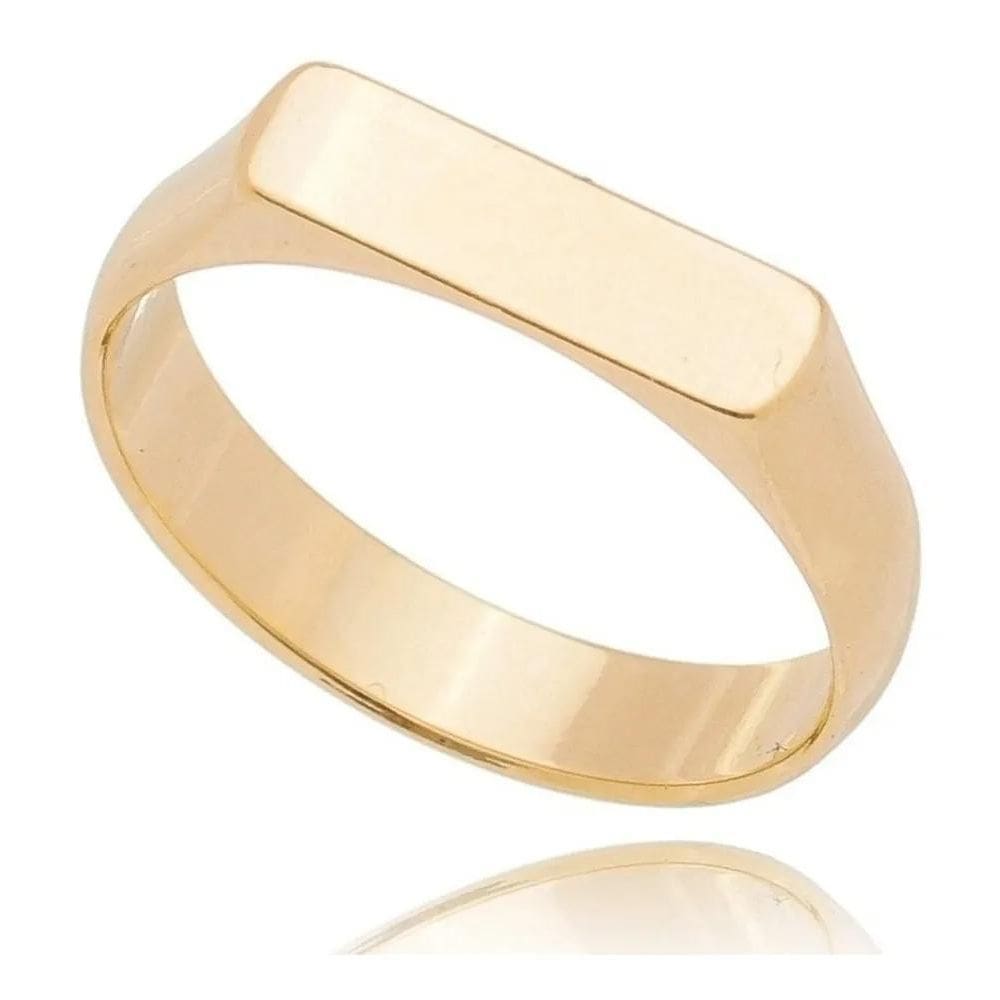 Anel De Ouro 18K Chapinha Retangular Liso Delicado Exclusivo
