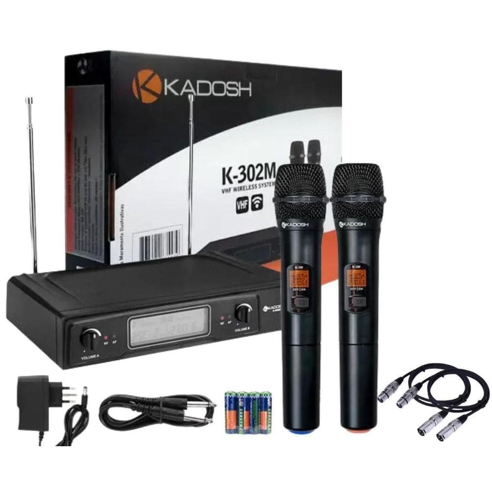 Microfone Sem Fio Duplo Kadosh K302M + 2 Cabos Xlr
