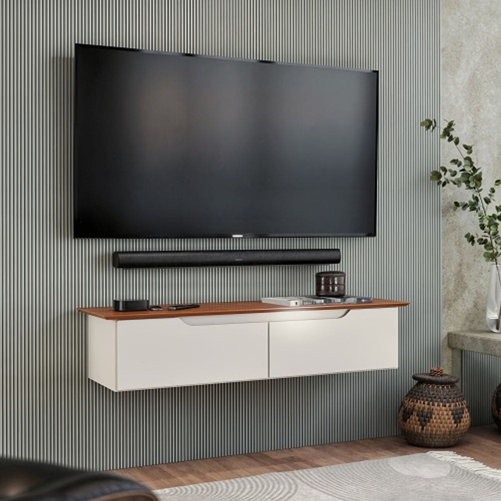 Rack Aparador Suspenso Off White/Freijó – EJ Móveis