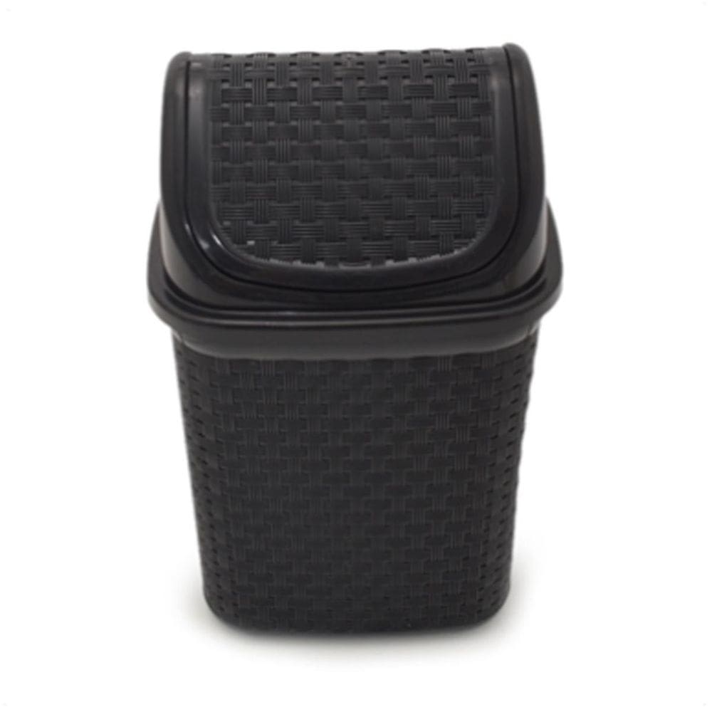 Lixeira De Pia Prática Preta Tampa Basculante Rattan 4,5 Lts