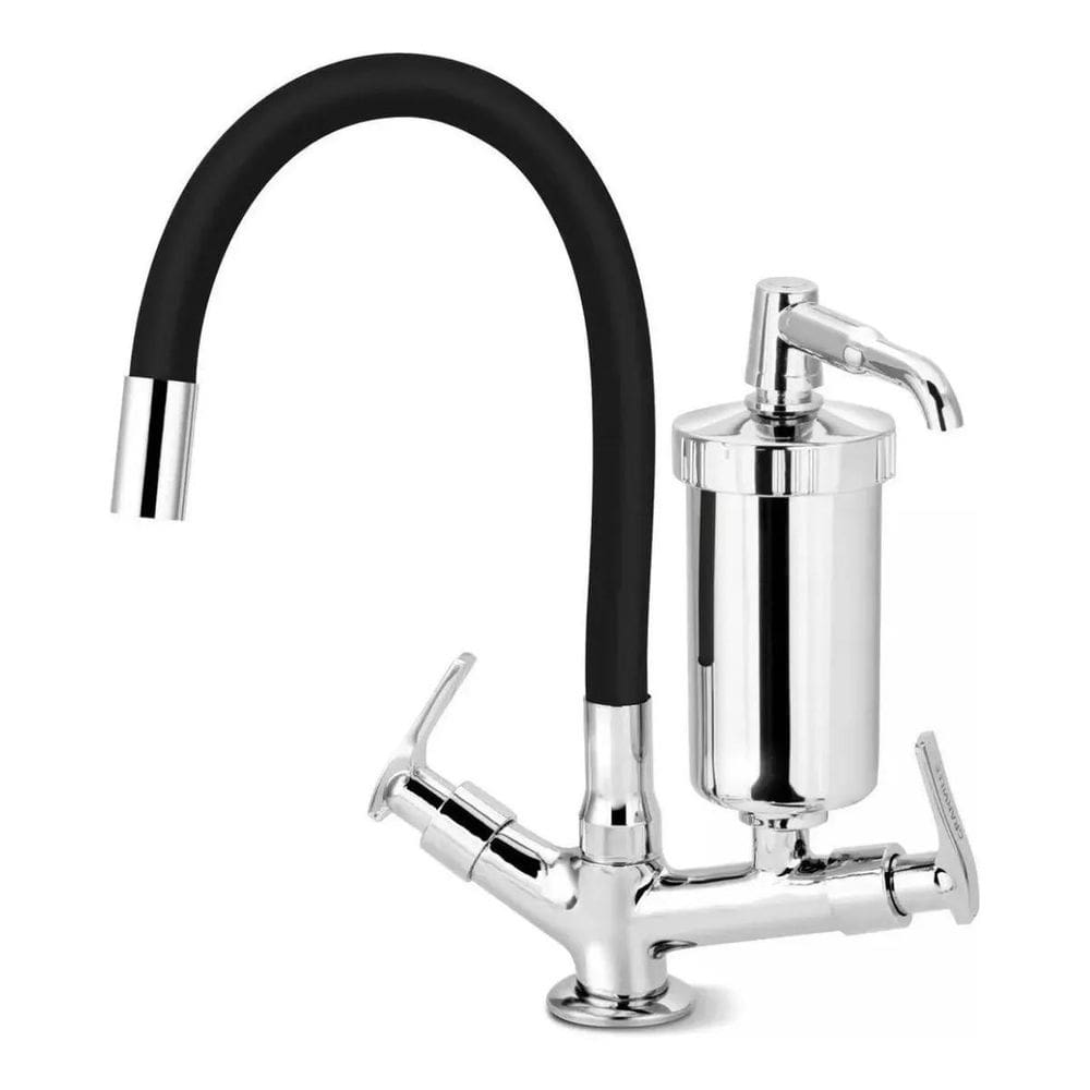 Torneira Gourmet Bruno Acabamentos Em Metal Cromado Preta