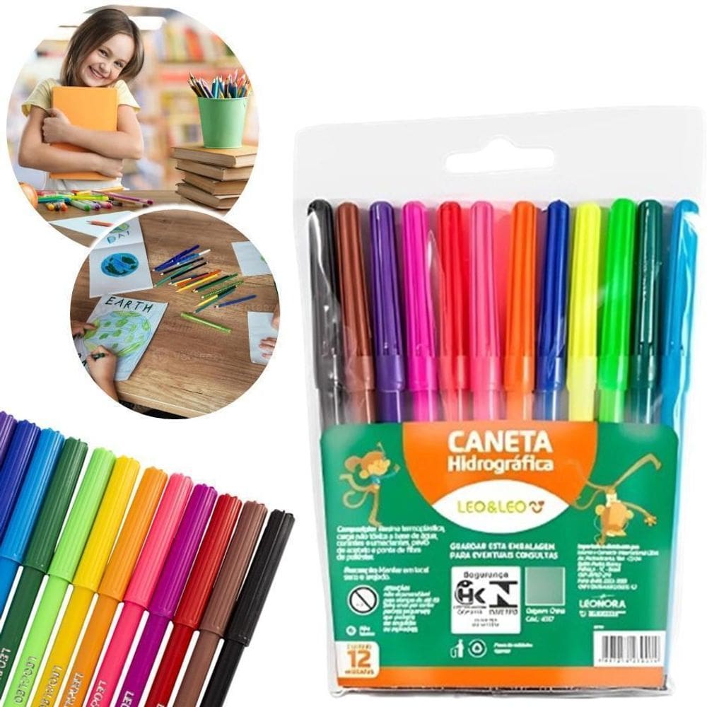 Kit Canetinha Hidrográfica 12 Cores - 6 Pct Com 12 Un Cada