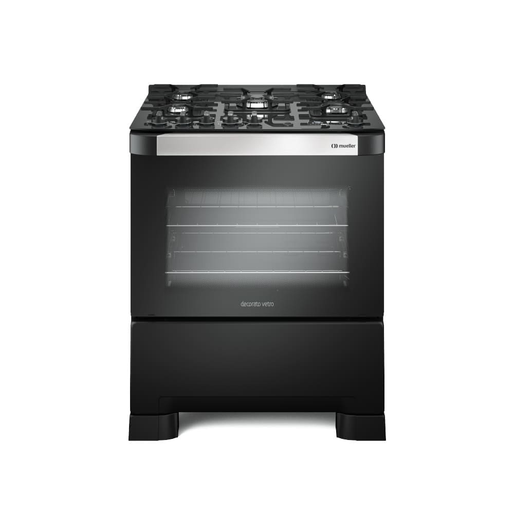 Fogão á Gás Mueller 5 bocas Decorato Vetro Mesa de vidro c/Timer-Bivolt