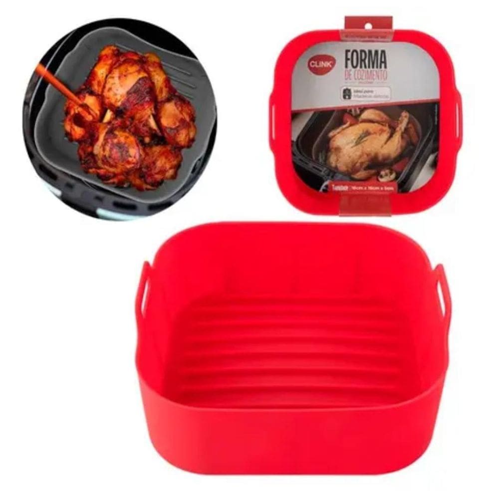 Forma Silicone Reforçada Cesto Fritadeira Airfryer Quadrada