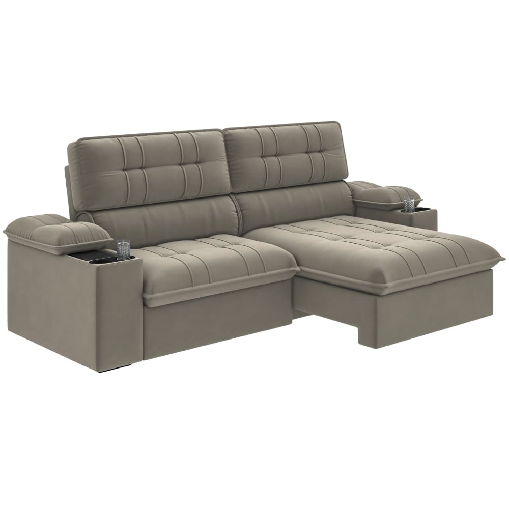 Sofá Retrátil e Reclinável 3 Lugares 2,10m c/ Porta Copos Slim