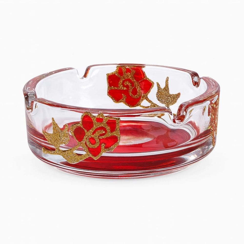 Cinzeiro Pomba Gira Com Rosa Vermelha Pintado 10 Cm 4 Apoios