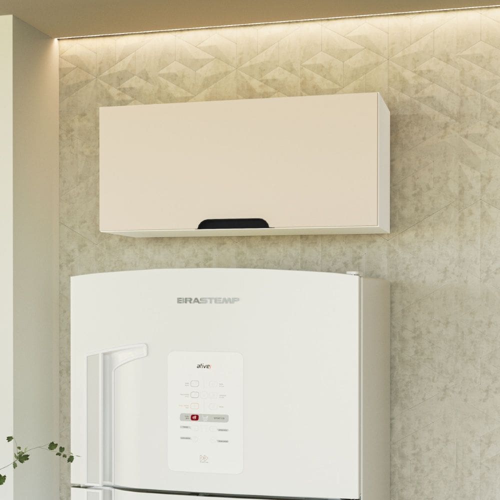 Armário Aéreo 1 Porta Basculante Meena Branco Creme Politorno Móveis