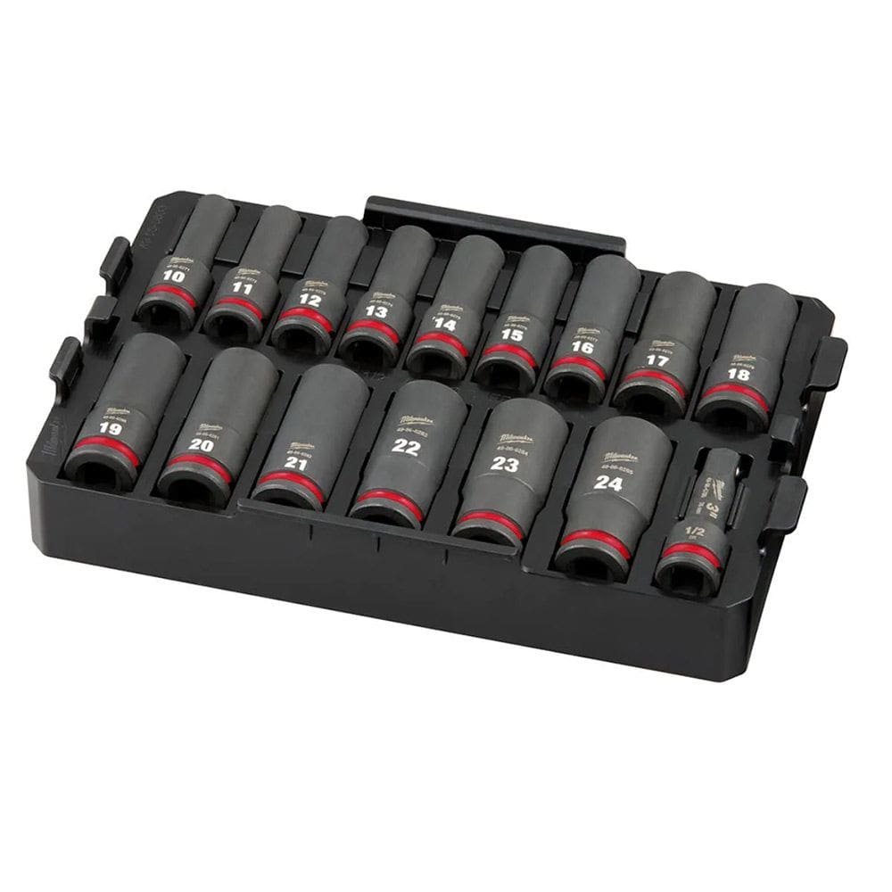 Jogo Soquete Impacto Longo 1/2 Pol 10 a 24mm 16un Packout 49666818 Milwaukee