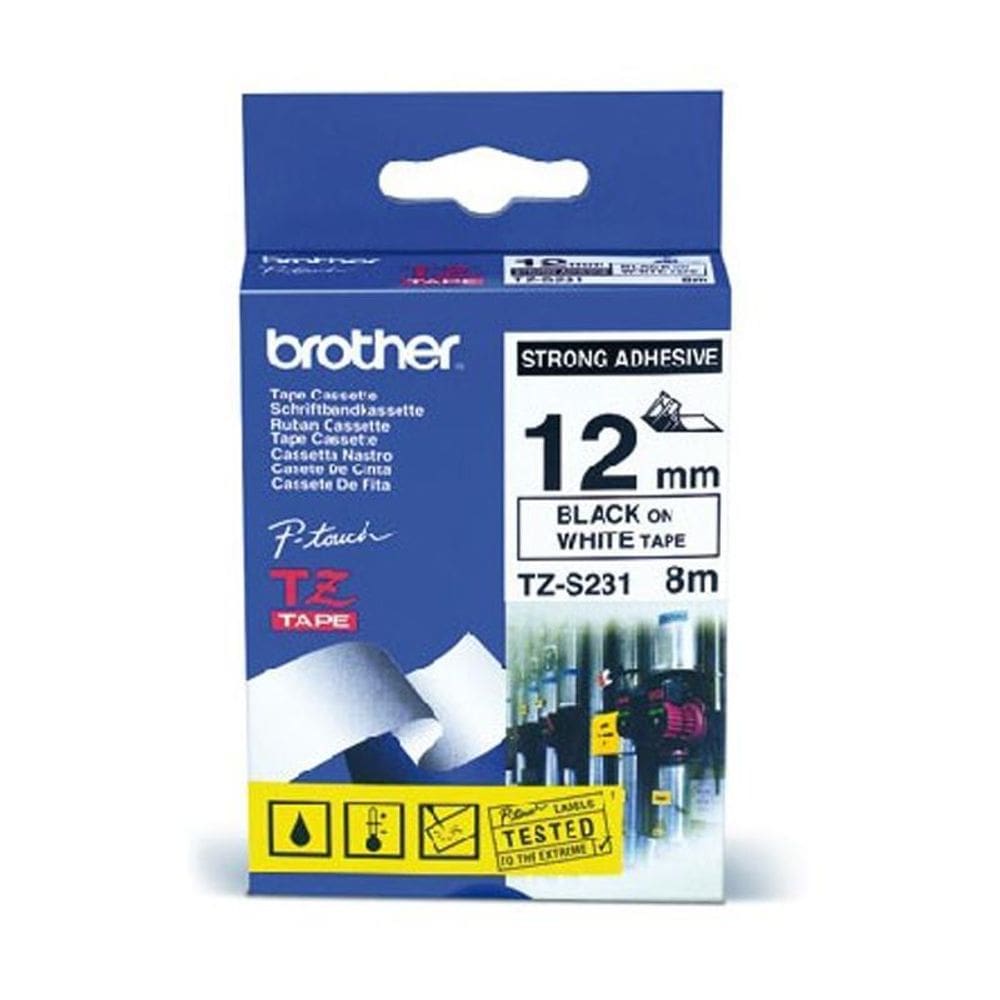 Fita p/ rotulador TZES231 branca escrita preto 12mm Brother