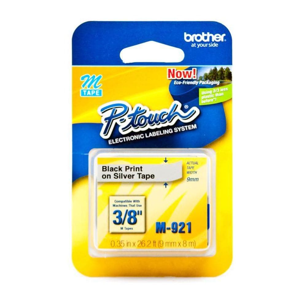 Fita para rotulador M921 prata escrita preto 9mm Brother