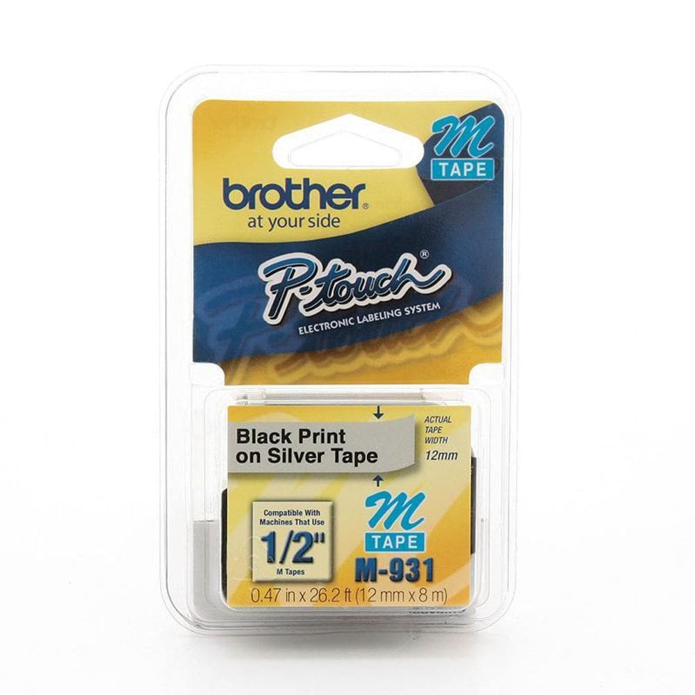 Fita para rotulador M931 prata escrita preto 12mm Brother